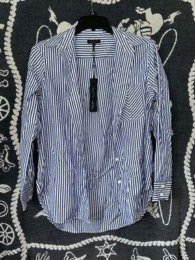 rag & bone Blue and White Striped Cotton Button-Down Shirt